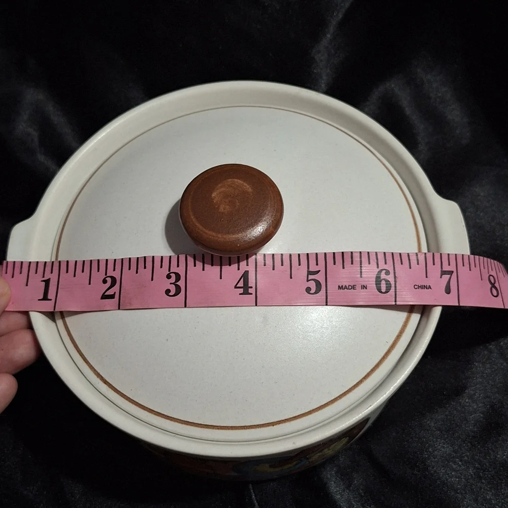 Vintage Stoneware Crock With Lid~Vegetable Design~Oven Proof~Korea~Hand Painted